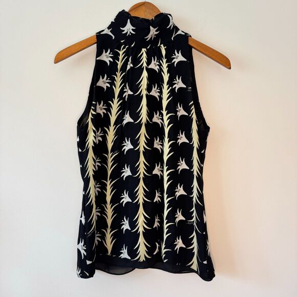 Milly New York Black White Yellow Floral Sleeveless Top Size 6 - Picture 3 of 5